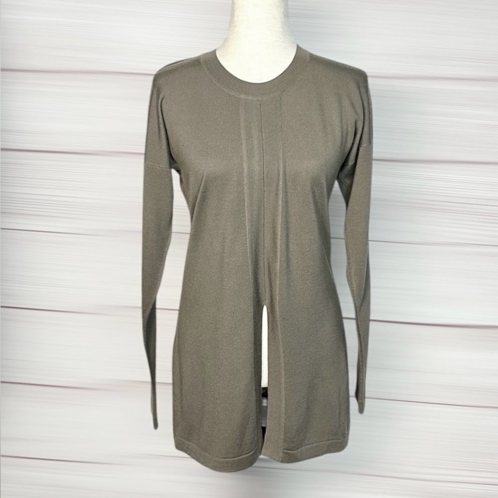 SHIRIN Scotland Cashmere Silk Tunic Long Sweater Gray Lightweight Split Front S